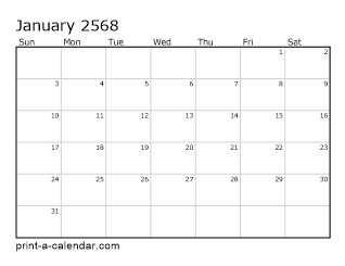 2568 Monthly Calendar