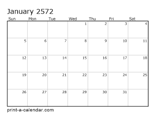 2572 Monthly Calendar