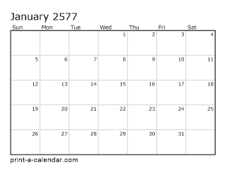 2577 Monthly Calendar