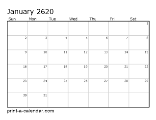 2620 Monthly Calendar