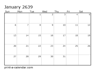 2639 Monthly Calendar