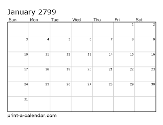 2799 Monthly Calendar