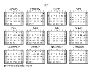 2817 Yearly Calendar (Style 1)