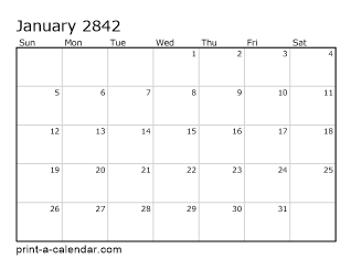 2842 Monthly Calendar