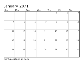 2871 Monthly Calendar