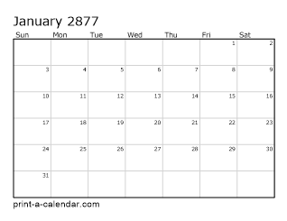 2877 Monthly Calendar