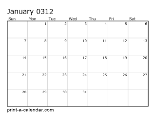 312 Monthly Calendar