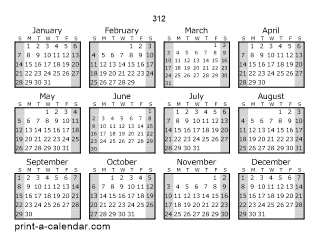 312 Yearly Calendar (Style 1)
