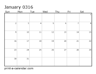 316 Monthly Calendar