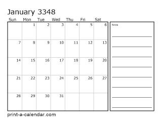 3348 Monthly Calendar with Notes