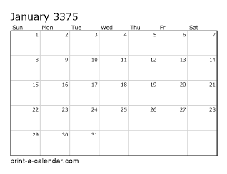 3375 Monthly Calendar