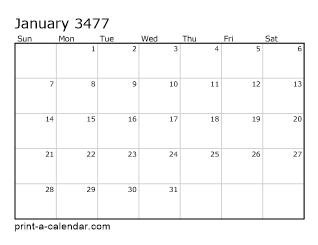 3477 Monthly Calendar