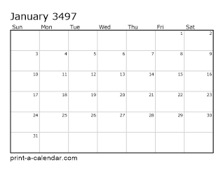 3497 Monthly Calendar