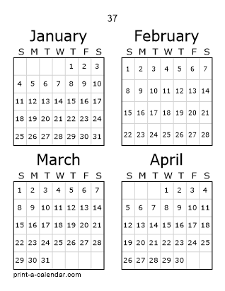 37 Three Page Yearly Calendar | Four months per page