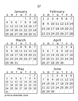 37 Two Page Yearly Calendar | Six months per page