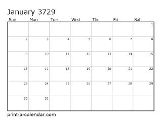 3729 Monthly Calendar