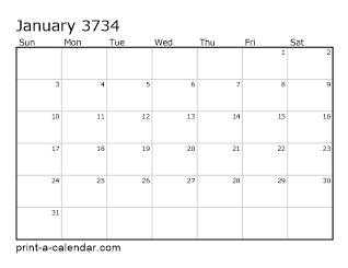3734 Monthly Calendar