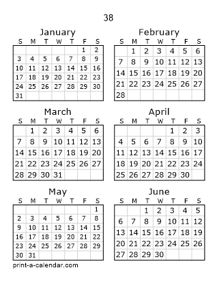 38 Two Page Yearly Calendar | Six months per page
