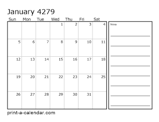 4279 Monthly Calendar with Notes
