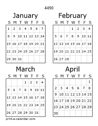 4490 Three Page Yearly Calendar | Four months per page