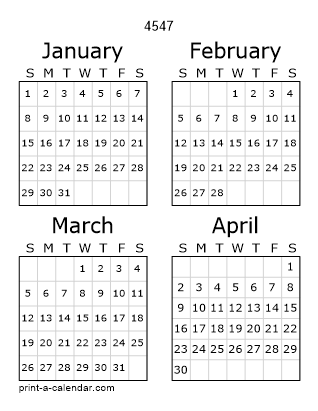 4547 Three Page Yearly Calendar | Four months per page