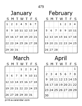 479 Three Page Yearly Calendar | Four months per page