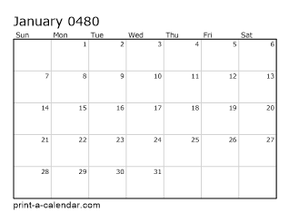 480 Monthly Calendar