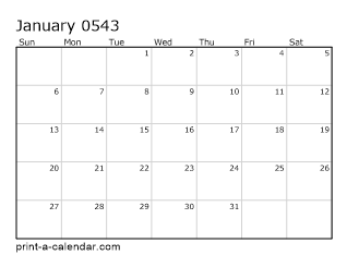 543 Monthly Calendar