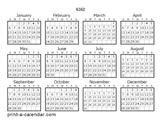 6352 Yearly Calendar | One page Calendar