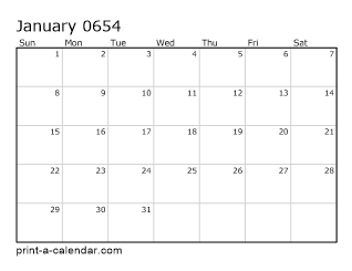 654 Monthly Calendar