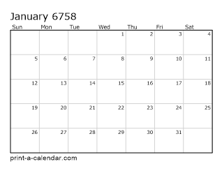 6758 Monthly Calendar