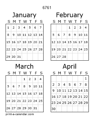 6761 Three Page Yearly Calendar | Four months per page