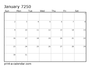 7250 Monthly Calendar
