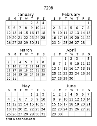7298 Two Page Yearly Calendar | Six months per page