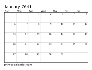 7641 Monthly Calendar