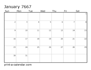 7667 Monthly Calendar