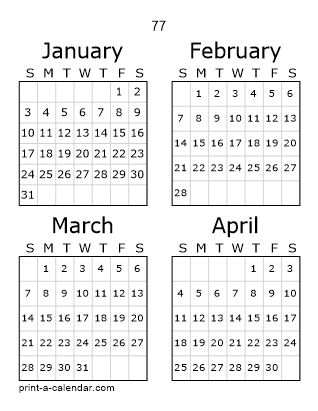 77 Three Page Yearly Calendar | Four months per page