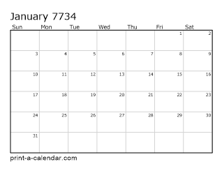 7734 Monthly Calendar