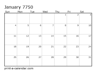 7750 Monthly Calendar