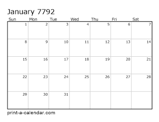 7792 Monthly Calendar