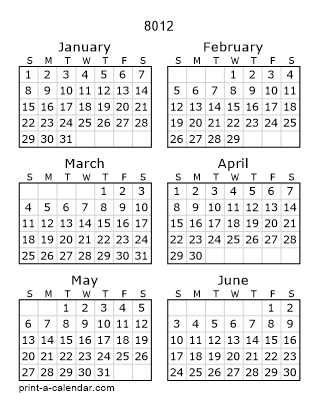 8012 Two Page Yearly Calendar | Six months per page
