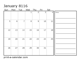 8116 Monthly Calendar with Notes