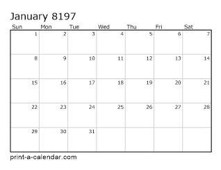 8197 Monthly Calendar