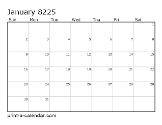 8225 Monthly Calendar