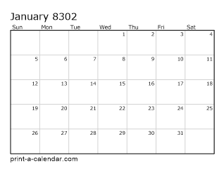 8302 Monthly Calendar