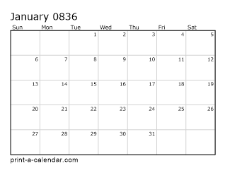 836 Monthly Calendar