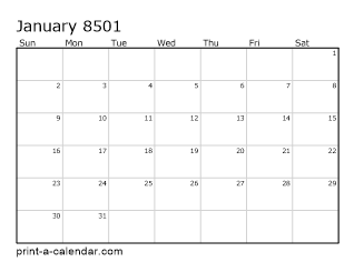 8501 Monthly Calendar