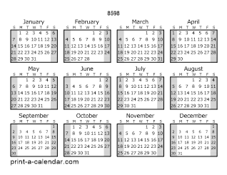 8598 Yearly Calendar (Style 1)