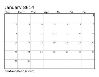 8614 Monthly Calendar