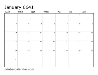 8641 Monthly Calendar